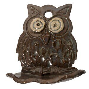 Owl Wall Hanging Signed Art Pottery Ceramic Shelf Dish Cabin Wildlife Bird 6.25"